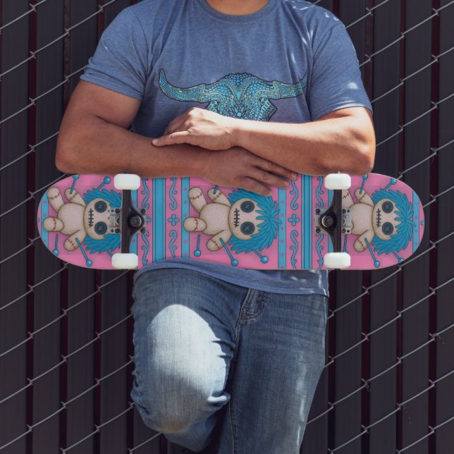 Pink + Turquoise Blue Voodoo Doll Skateboard (Outdoor 3)