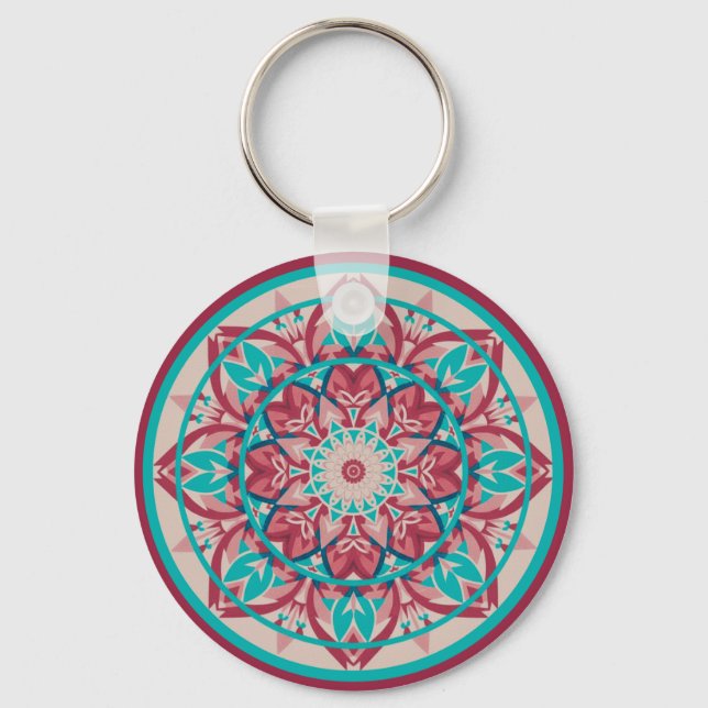 Pink & Turquoise Boho Mandala  Keychain (Front)