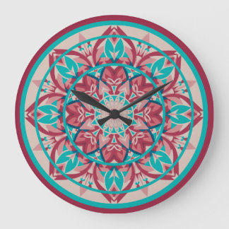 Pink & Turquoise Boho Mandala Large Clock