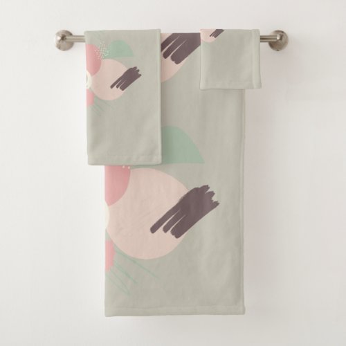 Pink Turquoise Brown Sketchy Abstract Bath Towel Set