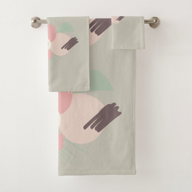 Pink Turquoise Brown Sketchy Abstract Bath Towel Set (Insitu)