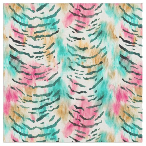 Pink, Turquoise & Brown Tiger Stripes Fabric