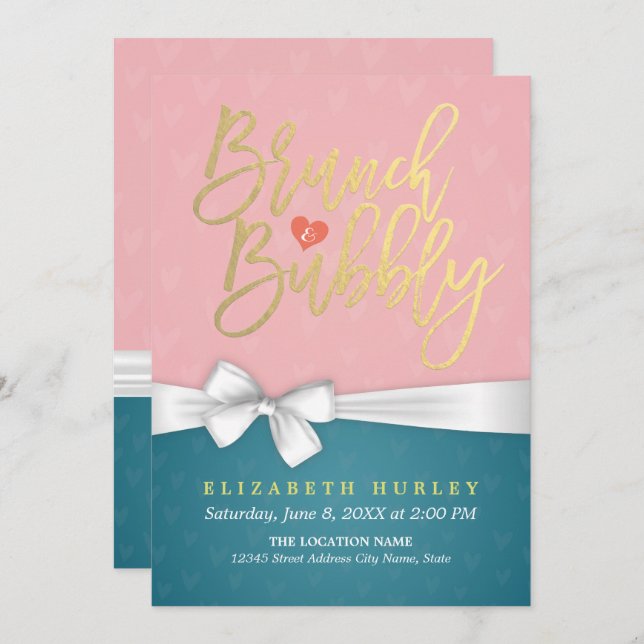 Pink Turquoise Brunch Bubbly Bridal Shower Invite (Front/Back)