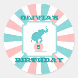 Pink   Turquoise Carnival Party Big Top Birthday Classic Round Sticker