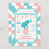 Pink | Turquoise Carnival Party Big Top Birthday Invitation (Front/Back)