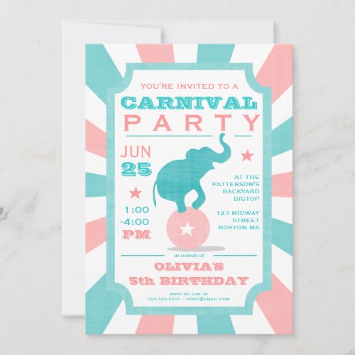 Pink | Turquoise Carnival Party Big Top Birthday Cards