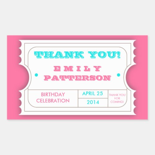 Pink Turquoise Carnival Thank You Ticket Sticker