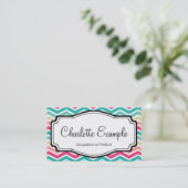 Pink Turquoise Chevron Personal Business Card (Standing Front)