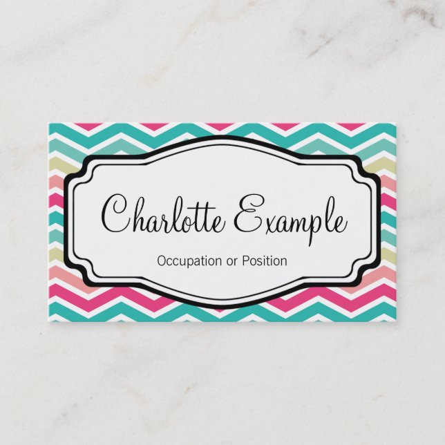 Pink Turquoise Chevron Personal Business Card (Front)