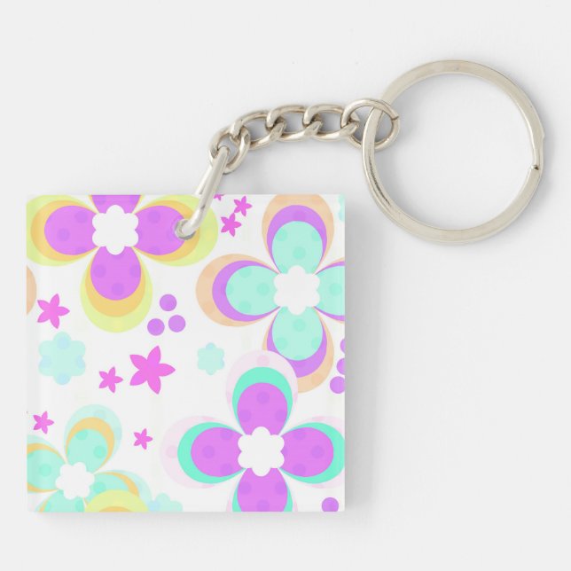 Pink, turquoise, floral keychain (Back)