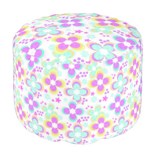 Pink, turquoise, floral pouf