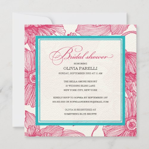 PINK + TURQUOISE FLOWERS | BRIDAL SHOWER INVITE