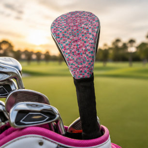 Pink Turquoise Glitter Mosaic Sparkly Glam Golf Head Cover