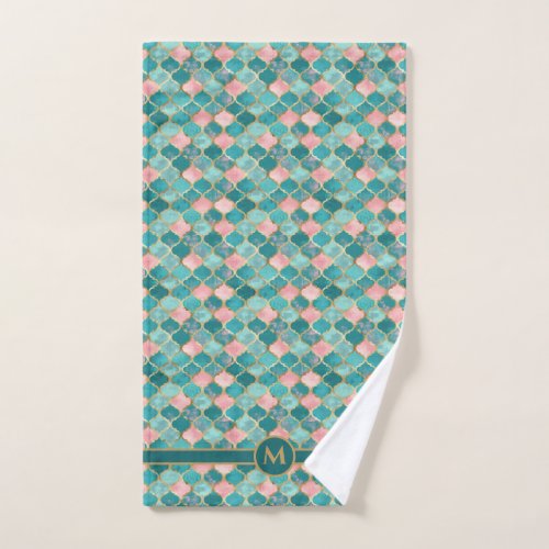 Pink Turquoise Gold Pattern Elegant Personalized Hand Towel
