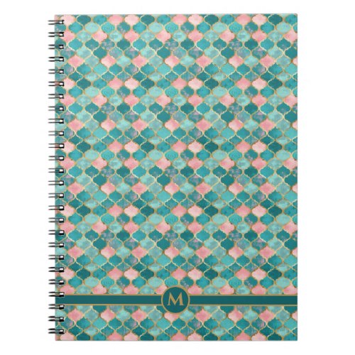 Pink Turquoise Gold Pattern Elegant Personalized Notebook