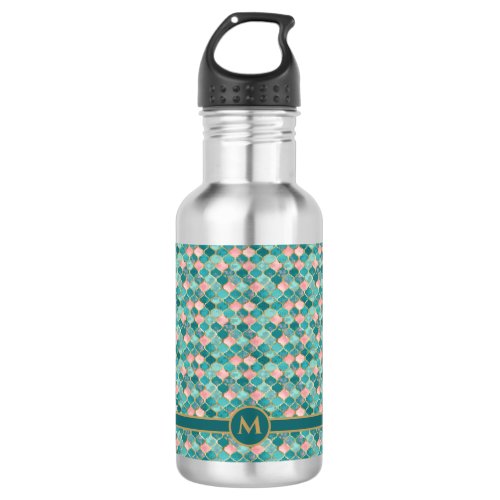 Pink Turquoise Gold Pattern Elegant Personalized Stainless Steel Water Bottle