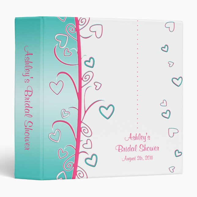 Pink Turquoise Hearts and Scrolls Binder (Front/Spine)