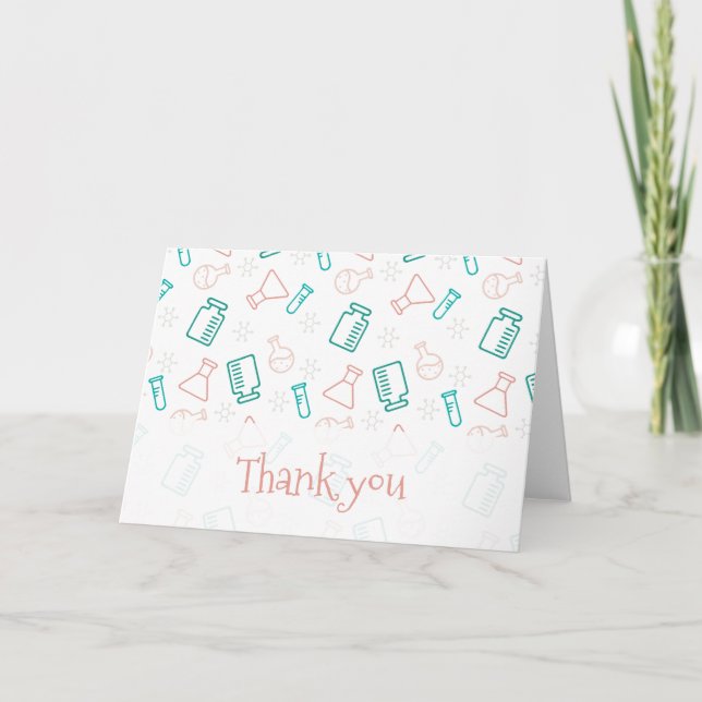 Pink Turquoise Laboratory Science Thank You Card (Front)