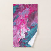 Pink Turquoise Marble Pour Painting Paint Art Bath Towel Set (Hand Towel)