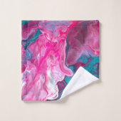 Pink Turquoise Marble Pour Painting Paint Art Bath Towel Set (Wash Cloth)