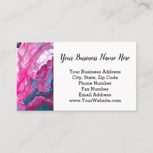 Pink Turquoise Marble Pour Painting Paint Art Business Card