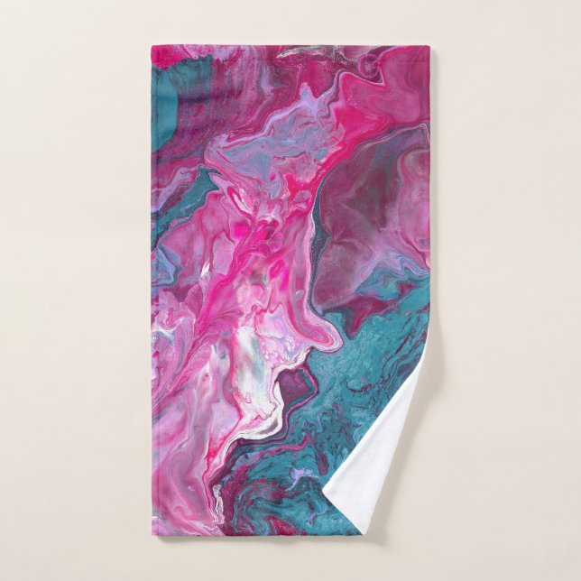 Pink Turquoise Marble Pour Painting Paint Art Hand Towel (Hand Towel)