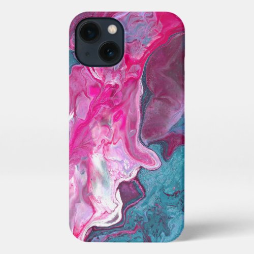 Pink Turquoise Marble Pour Painting Paint Art iPhone 13 Case