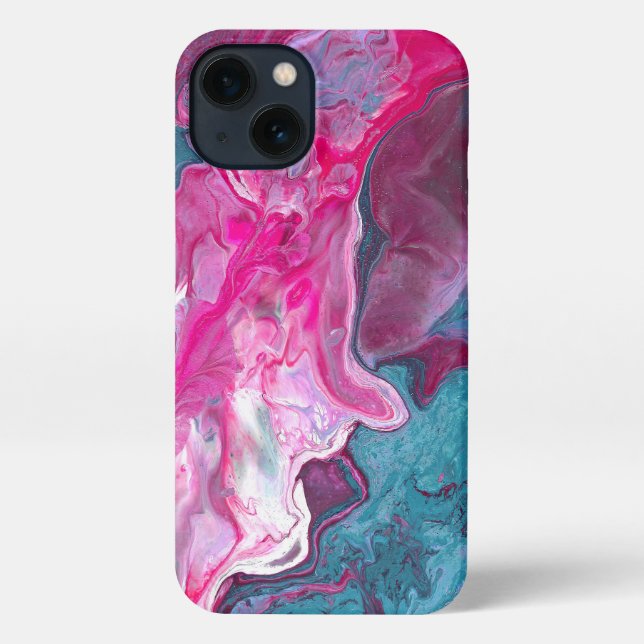 Pink Turquoise Marble Pour Painting Paint Art iPhone Case (Back)