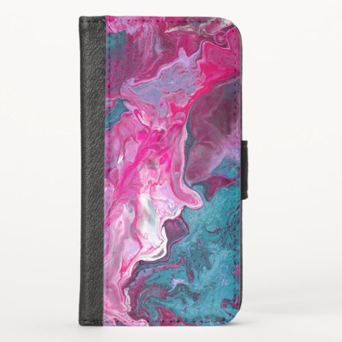 Pink Turquoise Marble Pour Painting Paint Art iPhone X Wallet Case