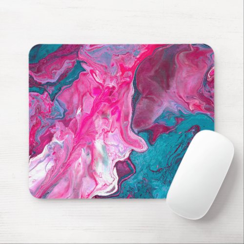 Pink Turquoise Marble Pour Painting Paint Art Mouse Pad