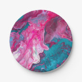 Pink Turquoise Marble Pour Painting Paint Art Paper Plates (Front)