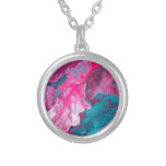 Pink Turquoise Marble Pour Painting Paint Art Silver Plated Necklace