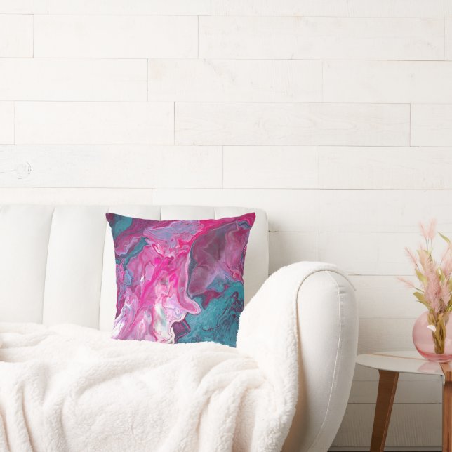 Pink Turquoise Marble Pour Painting Paint Art Throw Pillow (Couch)