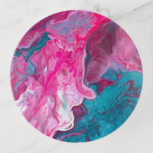 Pink Turquoise Marble Pour Painting Paint Art Trinket Tray