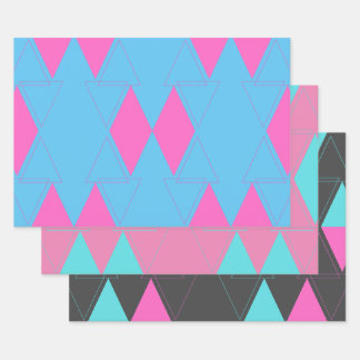 Pink & Turquoise Minimalist Abstract Triangle Art Wrapping Paper Sheets