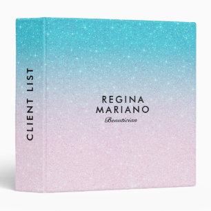 Pink & Turquoise Ombre Faux Glitter 3 Ring Binder