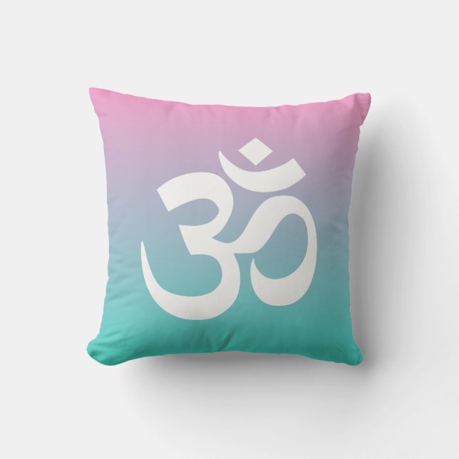Pink Turquoise Ombre Om Symbol Throw Pillow (Front)