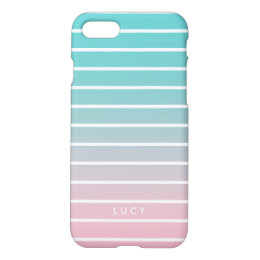 Pink Turquoise Ombre Stripes Custom Name iPhone 8/7 Case