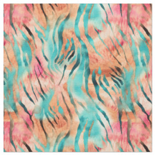 Pink, Turquoise & Orange Tiger Stripes Fabric