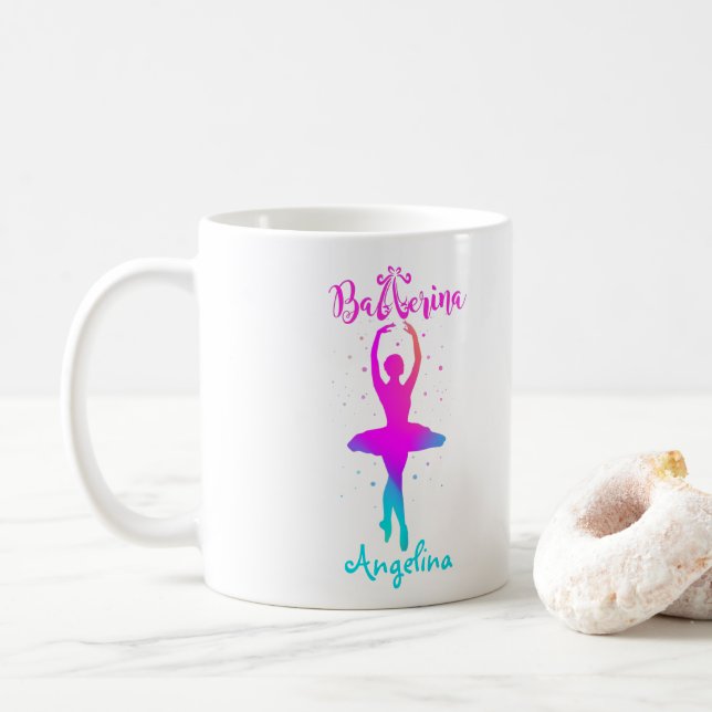 Pink Turquoise Personalized Ballerina  Coffee Mug (With Donut)