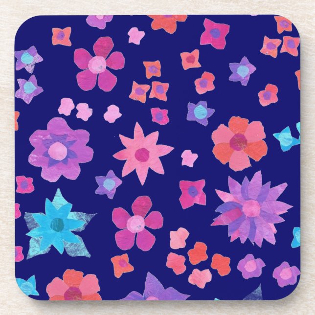 Pink, Turquoise, Pink and Orange on Dark Blue Coaster (Front)