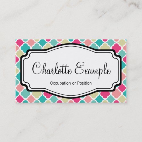 Pink Turquoise Quatrefoil Personal Business Cards