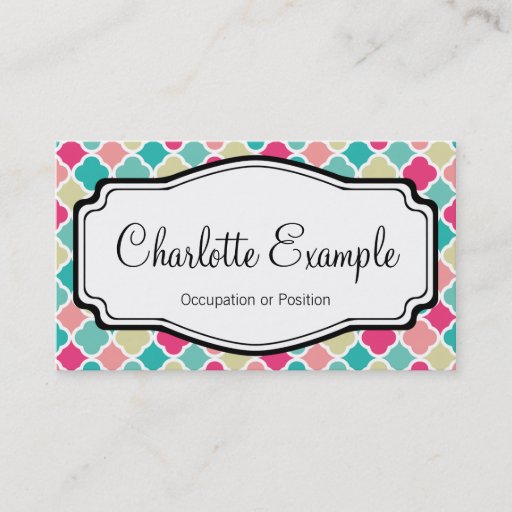Customizable Pink Turquoise Quatrefoil Personal Business Cards