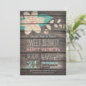Pink & Turquoise; Rustic Wood Sweet 16 Party Invitation (Standing Front)