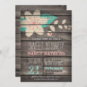 Pink & Turquoise; Rustic Wood Sweet 16 Party Invitation (Front/Back)