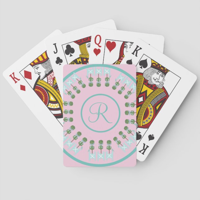 Pink Turquoise Topiaries Garden Theme  Poker Cards (Back)