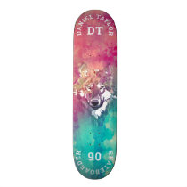 Pink Turquoise Watercolor Artistic Monogram Wolf Skateboard Pink Turquoise Watercolor Artistic Monogram Wolf Skateboard