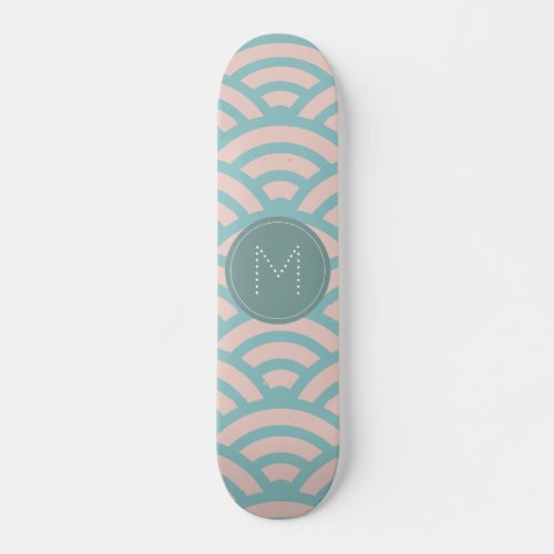 Pink  Turquoise Wave Pattern Skateboard Deck