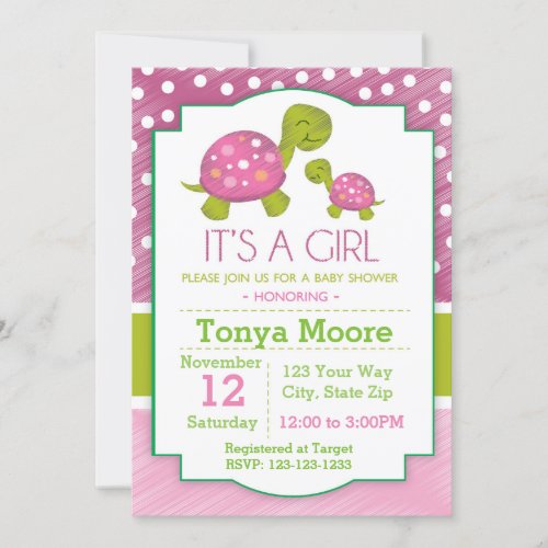 Pink Turtle Baby Shower Invitation