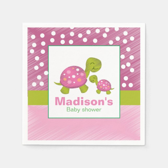 Pink Turtle Baby Shower Napkin (Front)